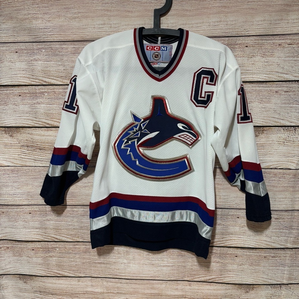 CCM White and Blue Boys L/XL Jersey